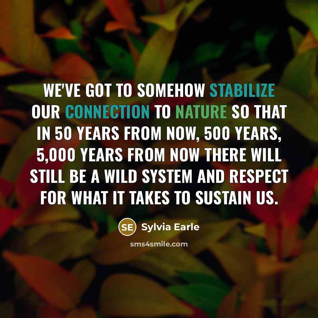 “We've got to somehow stabilize our connection to nature so that in 50 years from now, 500 years, 5,000 years from now there will still be a wild system and respect for what it takes to sustain us.” quote by Sylvia Earle