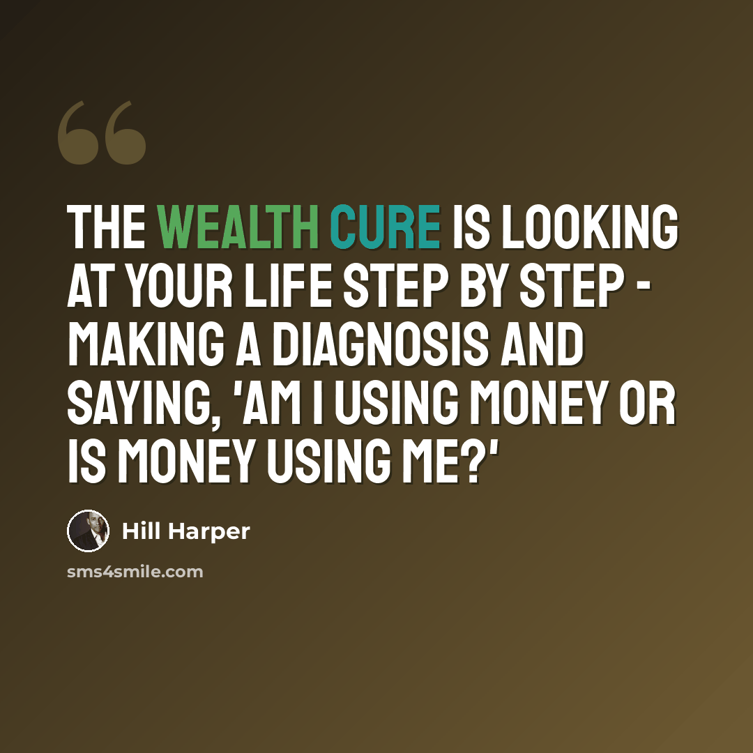 “The wealth cure is looking at your life step by step - making a diagnosis and saying, 'Am I using money or is money using me?'” quote by Hill Harper