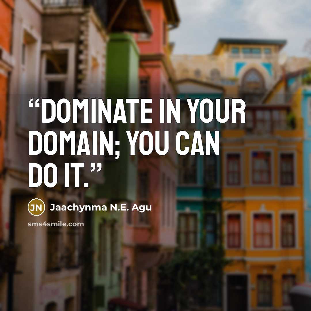 “Dominate in your domain; You can do it.” quote by Jaachynma N.E. Agu