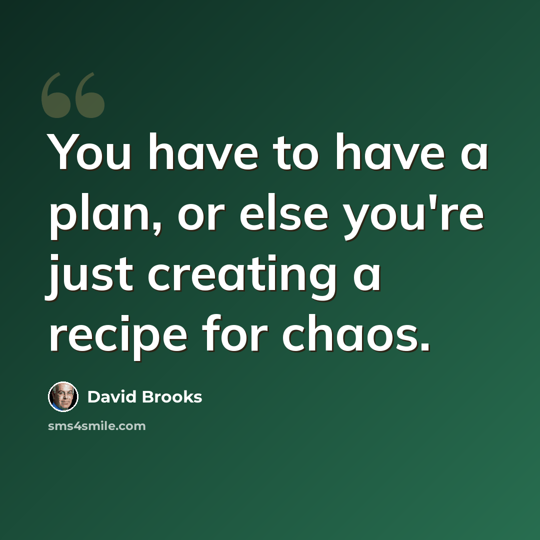 “You have to have a plan, or else you're just creating a recipe for chaos.” quote by David Brooks