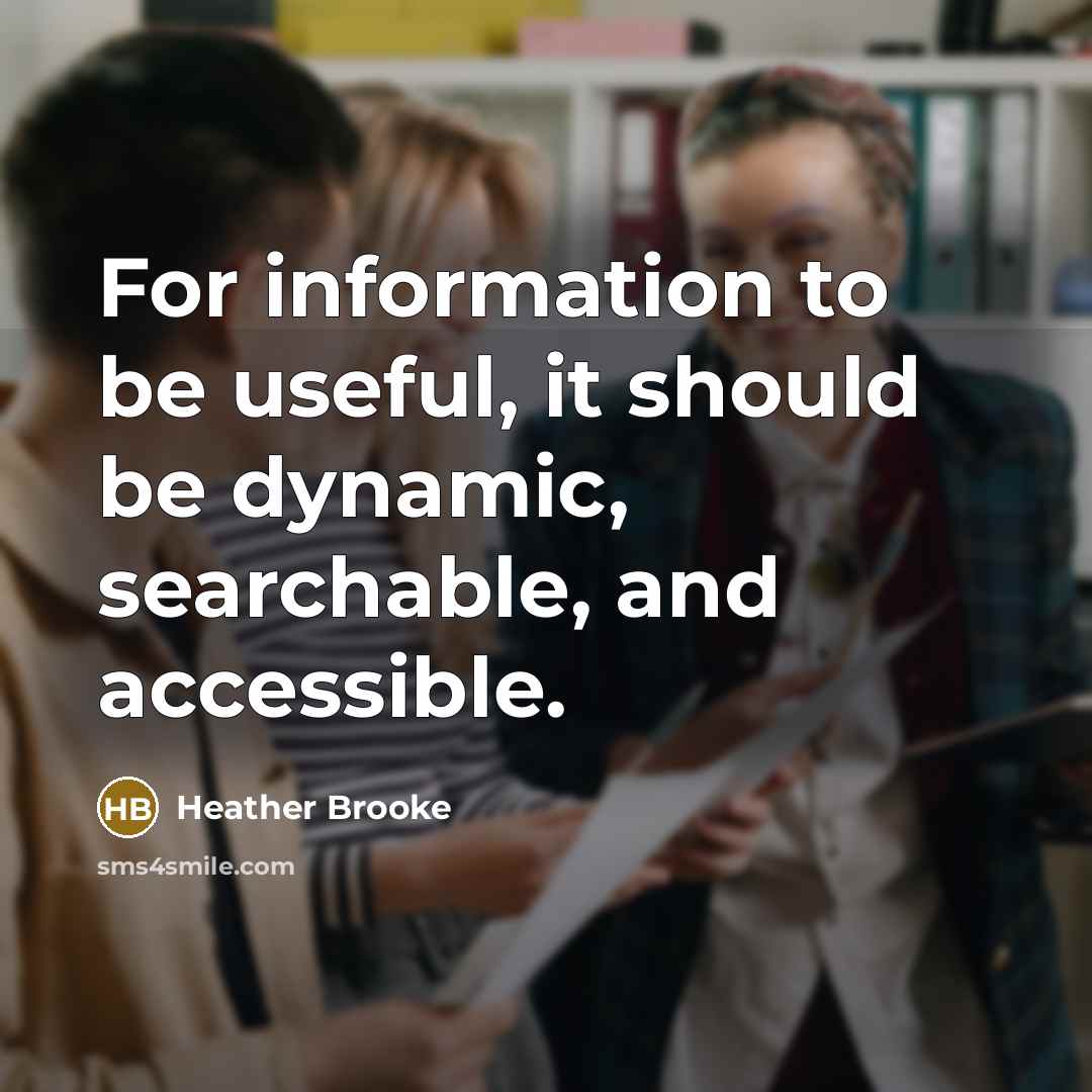 “For information to be useful, it should be dynamic, searchable, and accessible.” quote by Heather Brooke