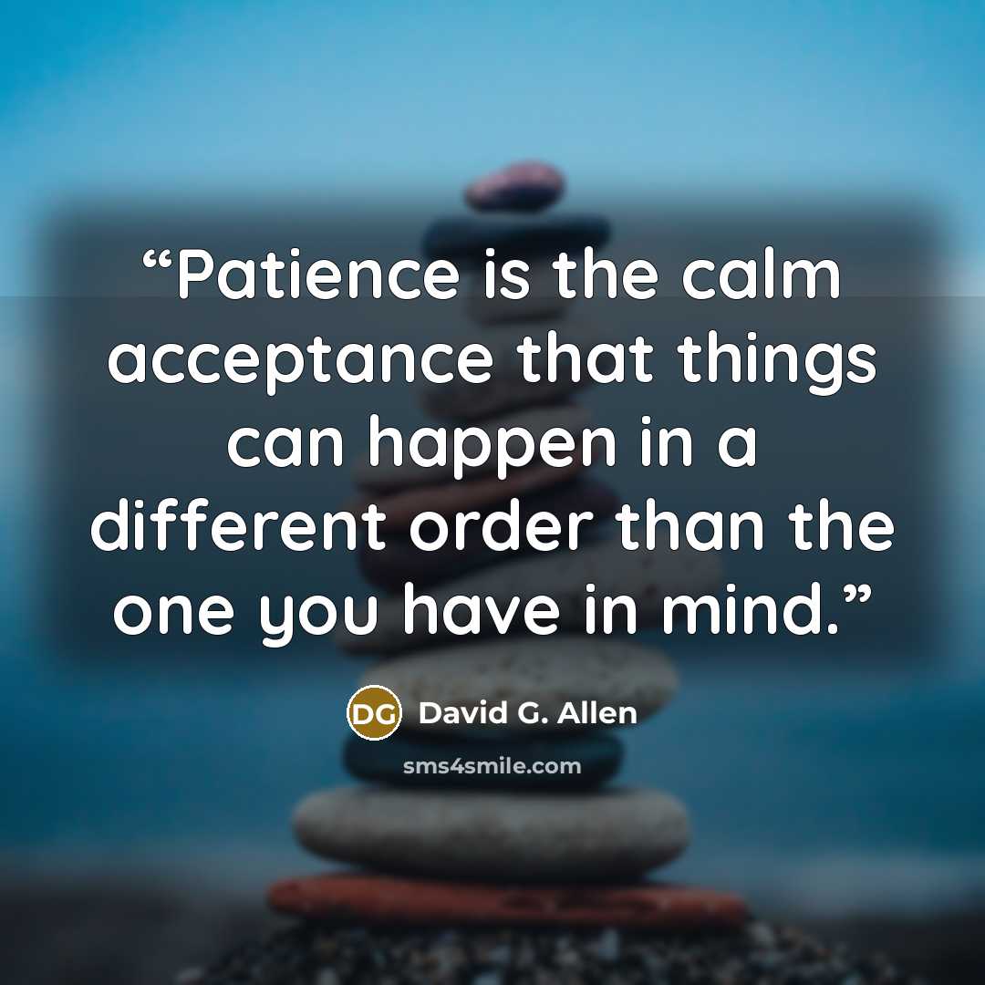 “Patience is the calm acceptance that things can happen in a different order than the one you have in mind.” quote by David G. Allen