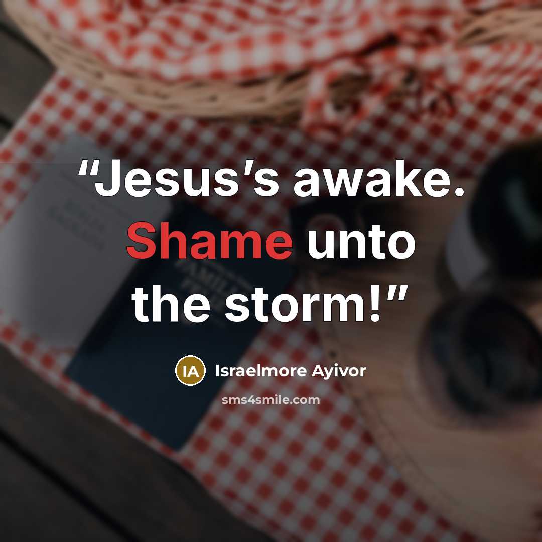 “Jesus’s awake. Shame unto the storm!” quote by Israelmore Ayivor