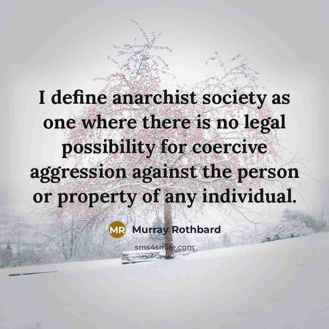 “I define anarchist society as one where there is no legal possibility for coercive aggression against the person or property of any individual.” quote by Murray Rothbard