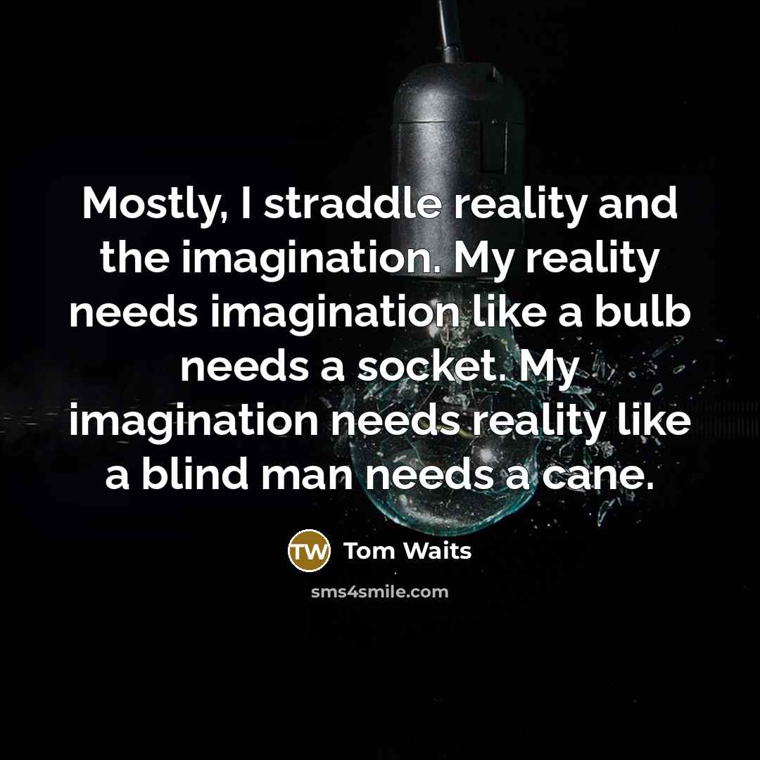 “Mostly, I straddle reality and the imagination. My reality needs imagination like a bulb needs a socket. My imagination needs reality like a blind man needs a cane.” quote by Tom Waits