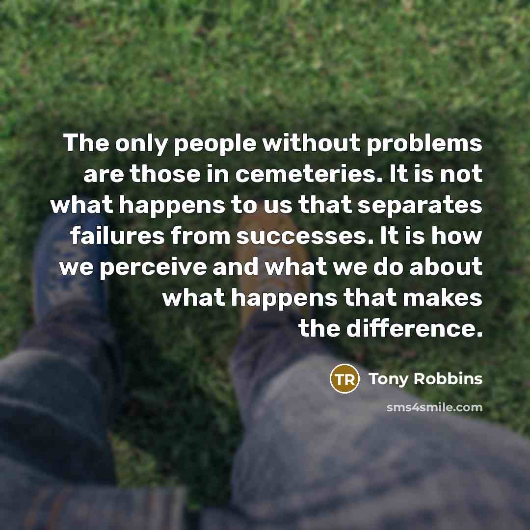 “The only people without problems are those in cemeteries. It is not what happens to us that separates failures from successes. It is how we perceive and what we do about what happens that makes the difference.” quote by Tony Robbins