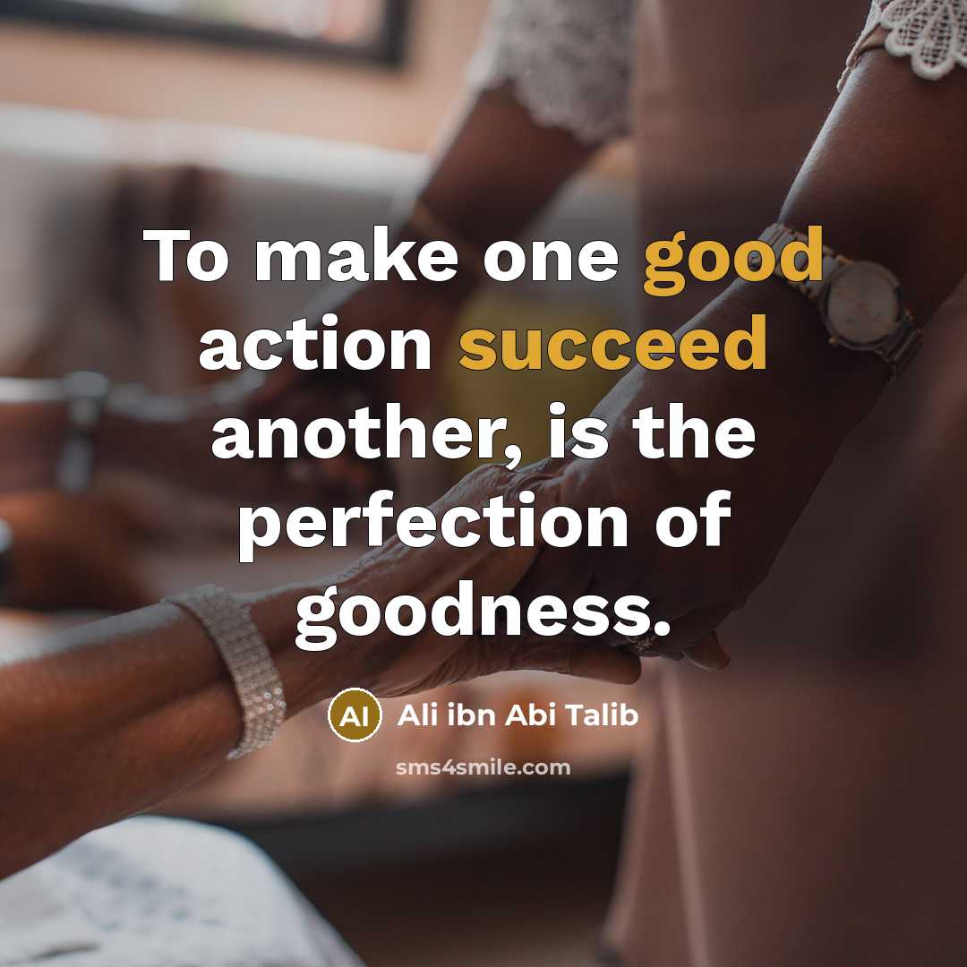 “To make one good action succeed another, is the perfection of goodness.” quote by Ali ibn Abi Talib