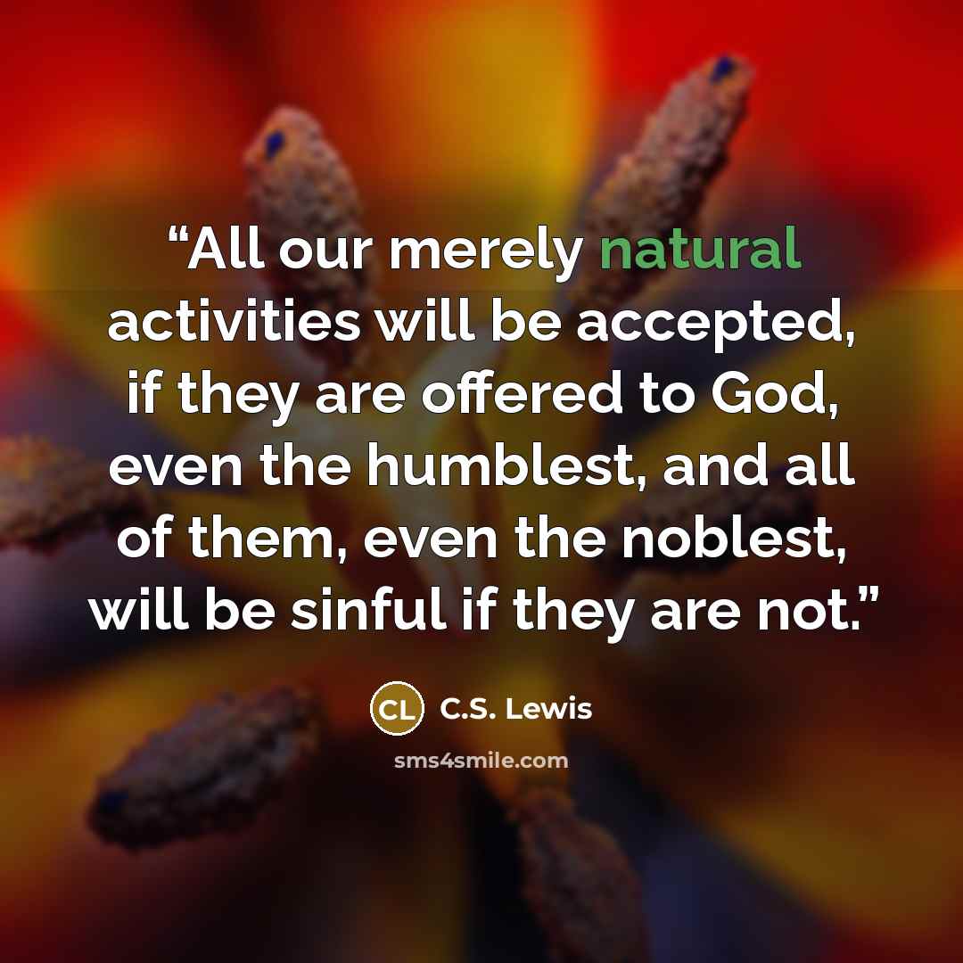 “All our merely natural activities will be accepted, if they are offered to God, even the humblest, and all of them, even the noblest, will be sinful if they are not.” quote by C.S. Lewis
