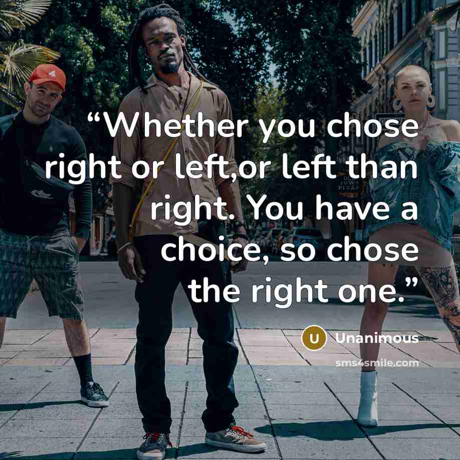 “Whether you chose right or left,or left than right. You have a choice, so chose the right one.” quote by Unanimous