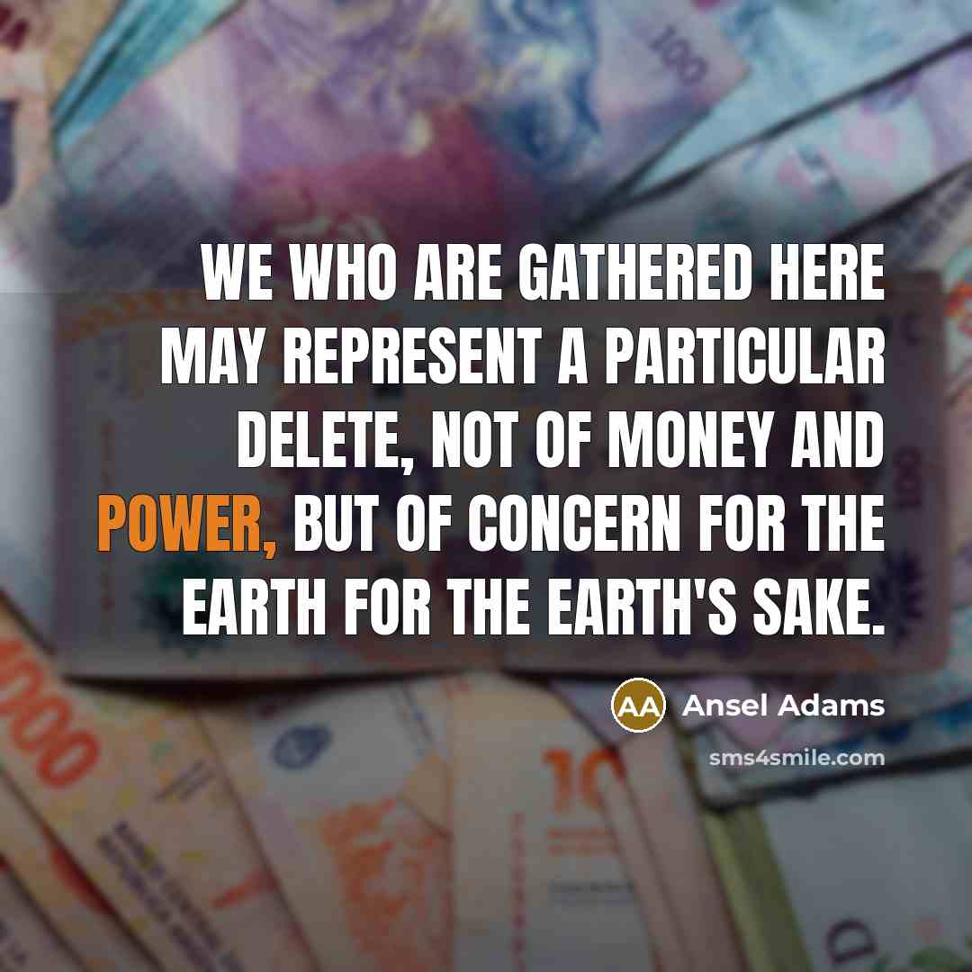 “We who are gathered here may represent a particular delete, not of money and power, but of concern for the earth for the earth's sake.” quote by Ansel Adams