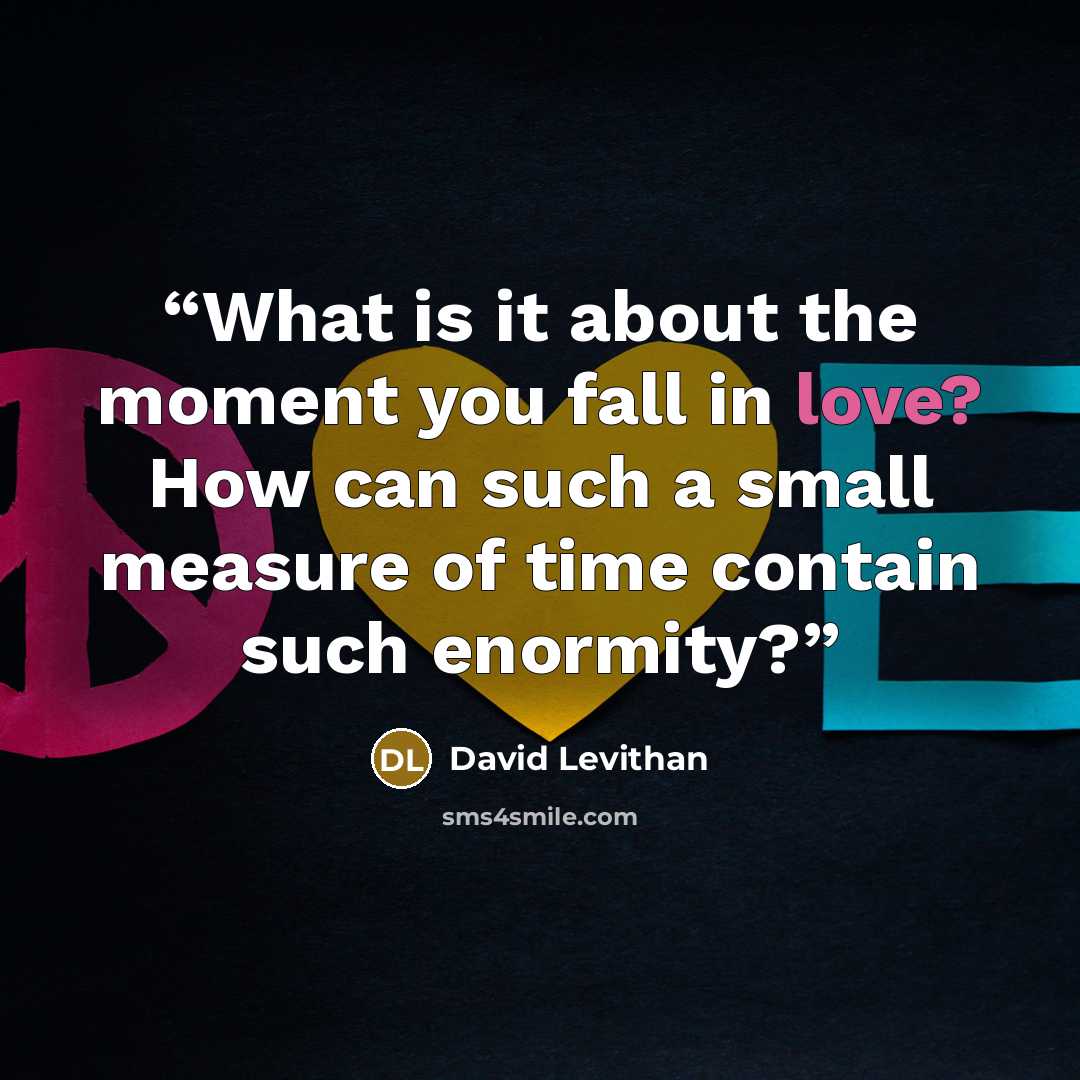 “What is it about the moment you fall in love? How can such a small measure of time contain such enormity?” quote by David Levithan