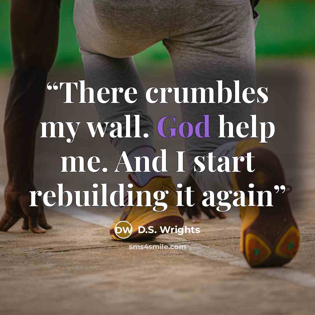 “There crumbles my wall. God help me. And I start rebuilding it again” quote by D.S. Wrights