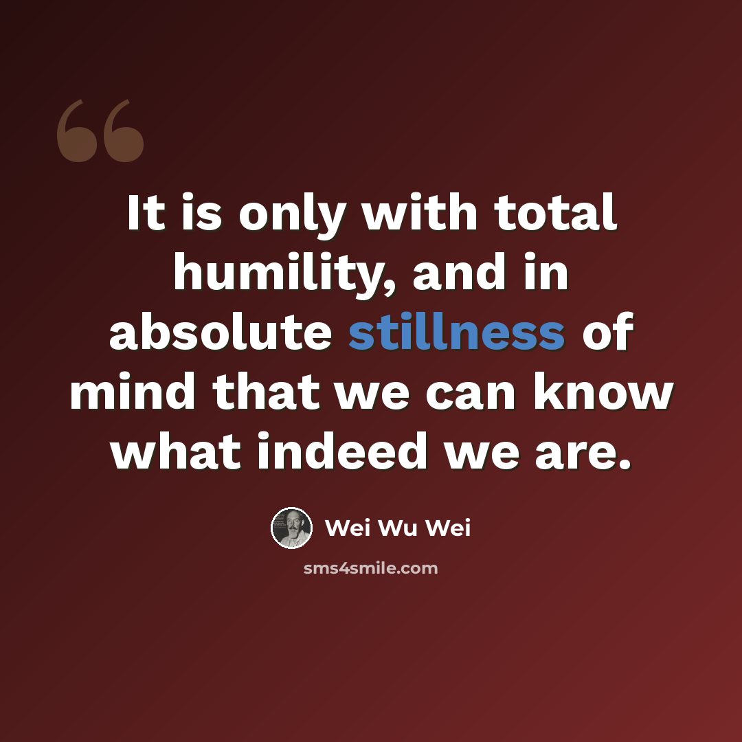 “It is only with total humility, and in absolute stillness of mind that we can know what indeed we are.” quote by Wei Wu Wei