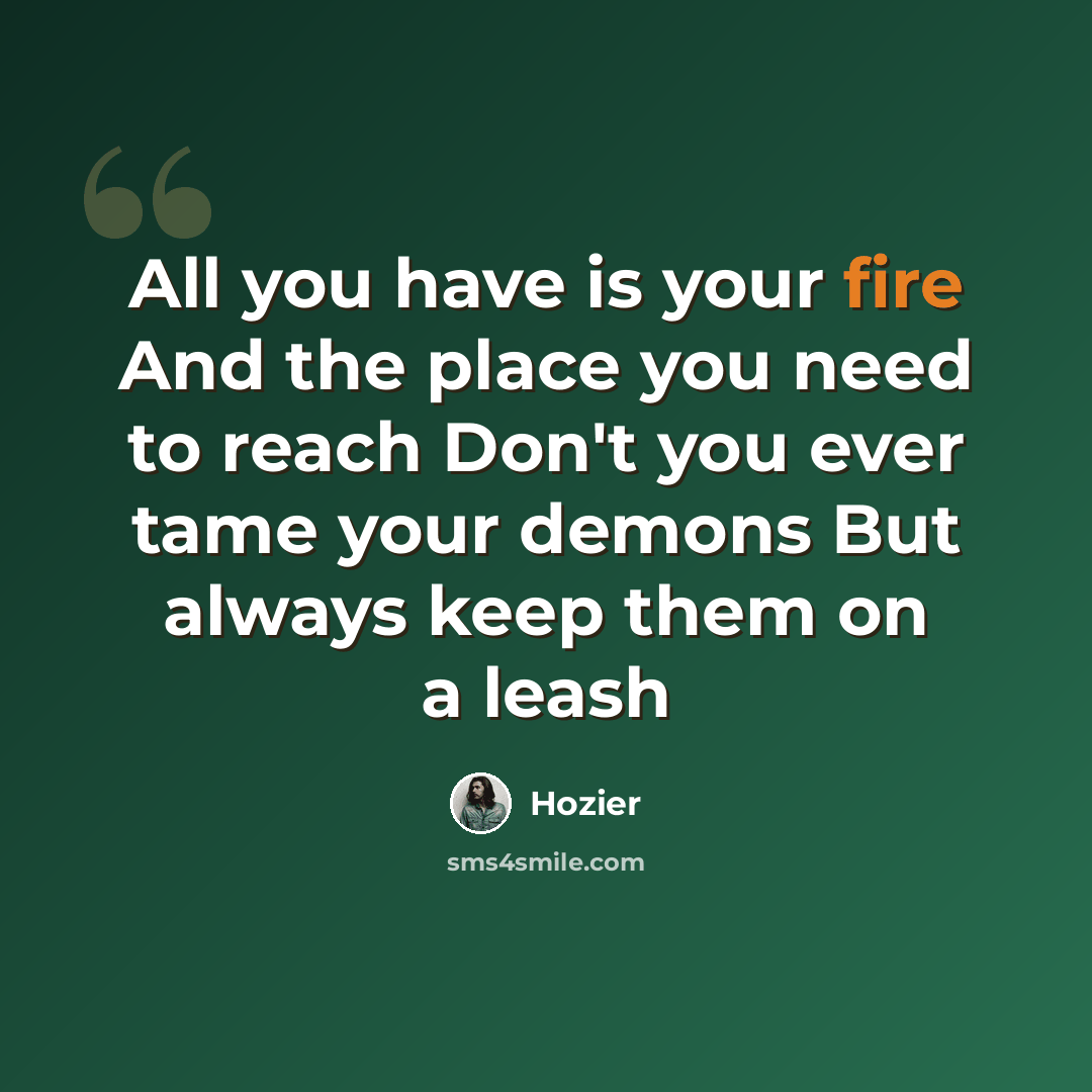 “All you have is your fire And the place you need to reach Don't you ever tame your demons But always keep them on a leash” quote by Hozier
