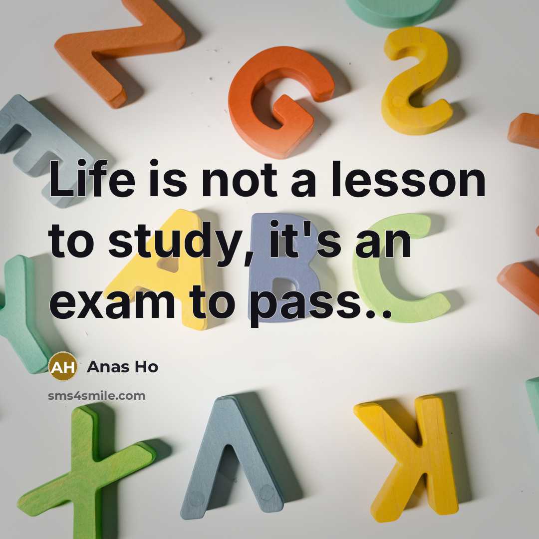 “Life is not a lesson to study, it's an exam to pass..” quote by Anas Ho