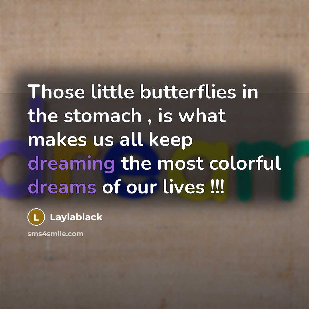 “Those little butterflies in the stomach , is what makes us all keep dreaming the most colorful dreams of our lives !!!” quote by Laylablack