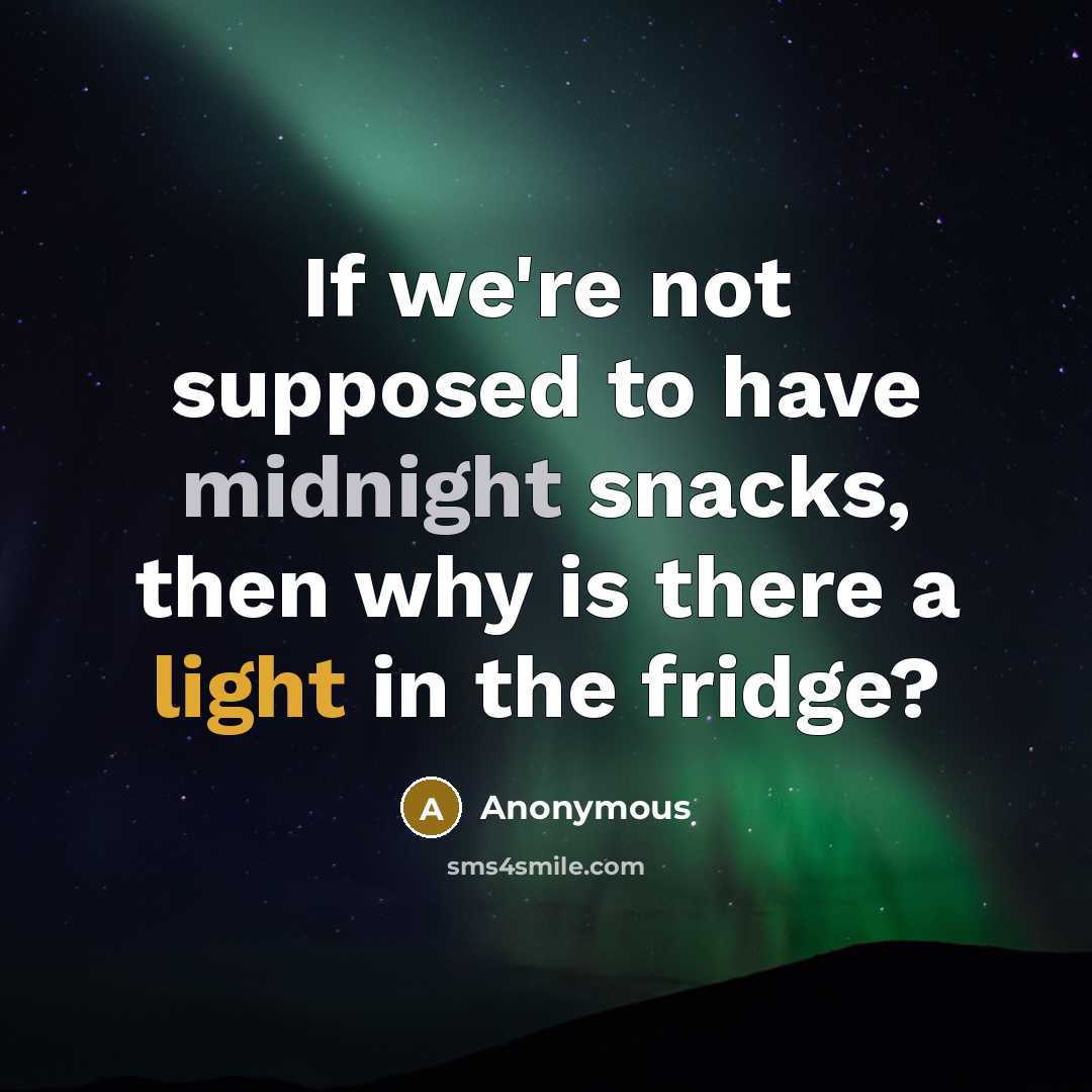 “If we're not supposed to have midnight snacks, then why is there a light in the fridge?” quote by Anonymous