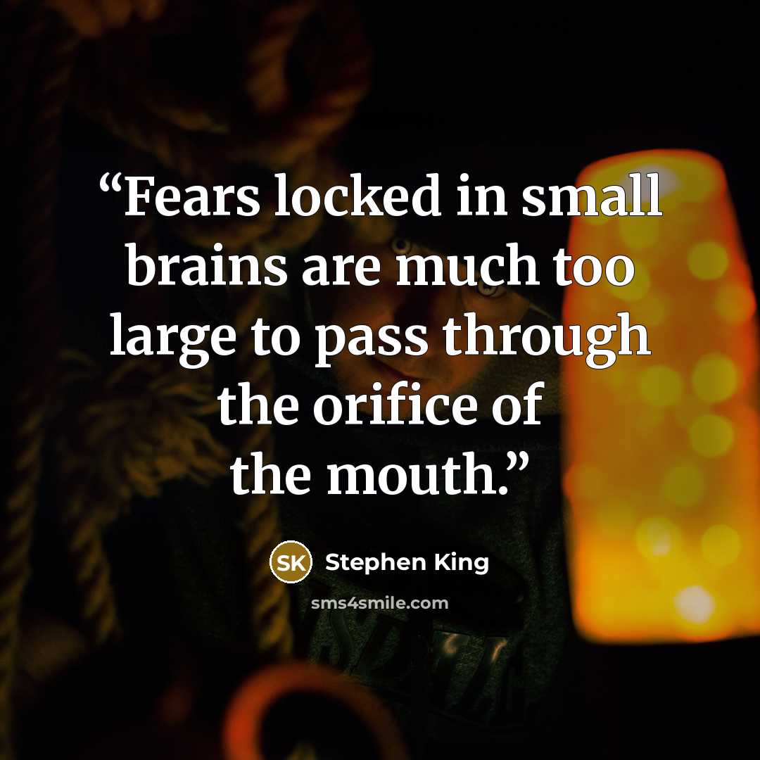 “Fears locked in small brains are much too large to pass through the orifice of the mouth.” quote by STEPHEN KING