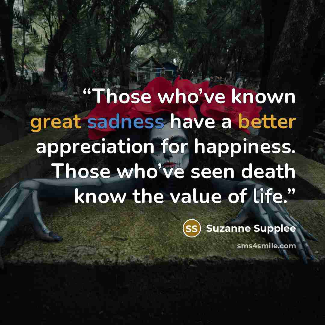 “Those who’ve known great sadness have a better appreciation for happiness. Those who’ve seen death know the value of life.” quote by Suzanne Supplee