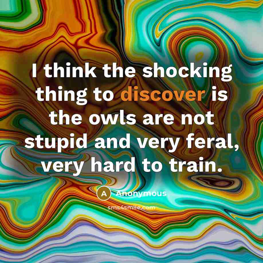 “I think the shocking thing to discover is the owls are not stupid and very feral, very hard to train.” quote by Anonymous