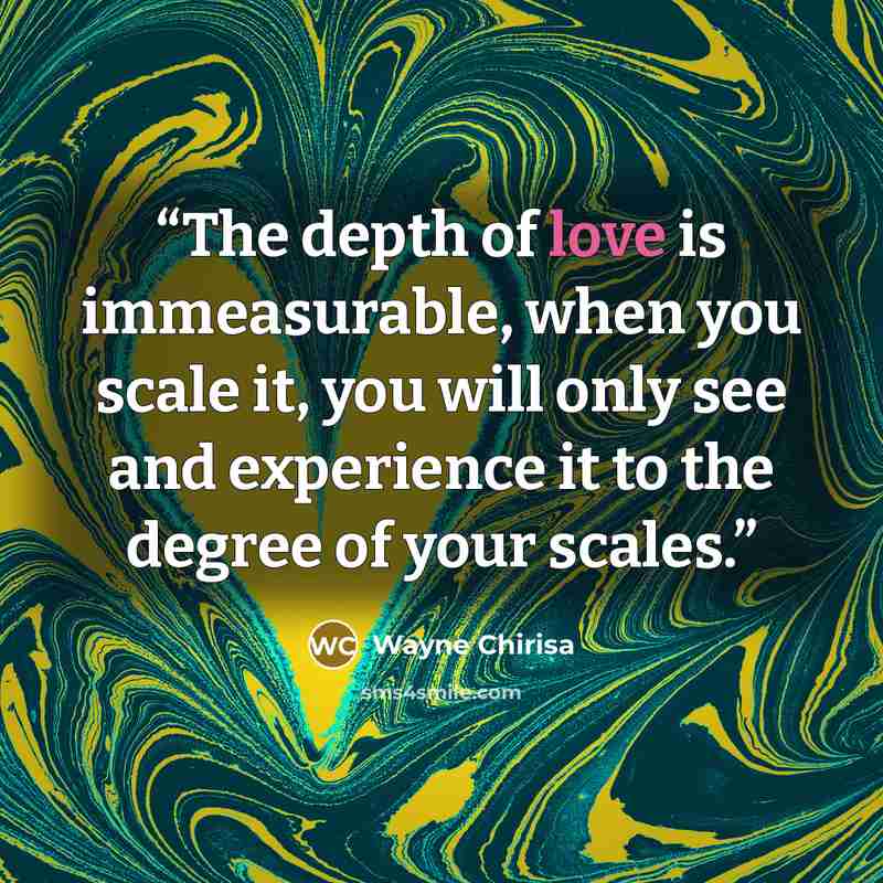 “The depth of love is immeasurable, when you scale it, you will only see and experience it to the degree of your scales.” quote by Wayne Chirisa