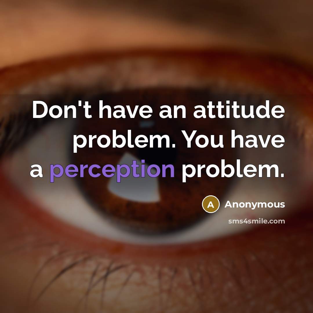 “Don't have an attitude problem. You have a perception problem.” quote by Anonymous