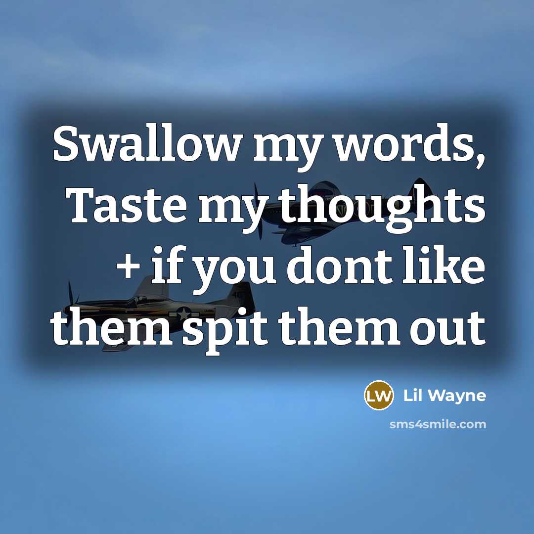 “Swallow my words, Taste my thoughts + if you dont like them spit them out” quote by Lil Wayne