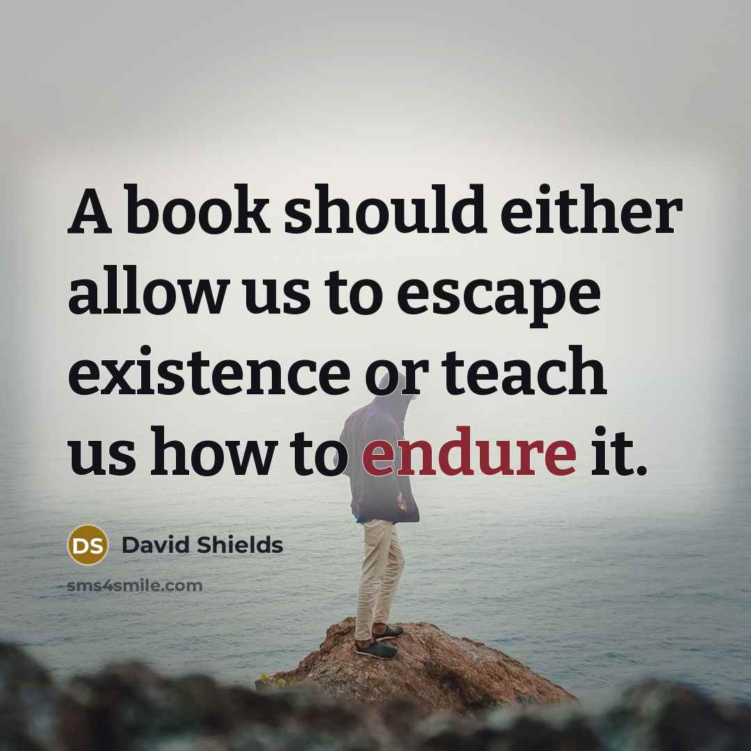 “A book should either allow us to escape existence or teach us how to endure it.” quote by David Shields