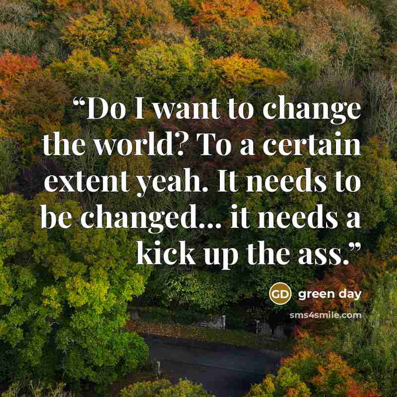 “Do I want to change the world? To a certain extent yeah. It needs to be changed... it needs a kick up the ass.” quote by Green Day