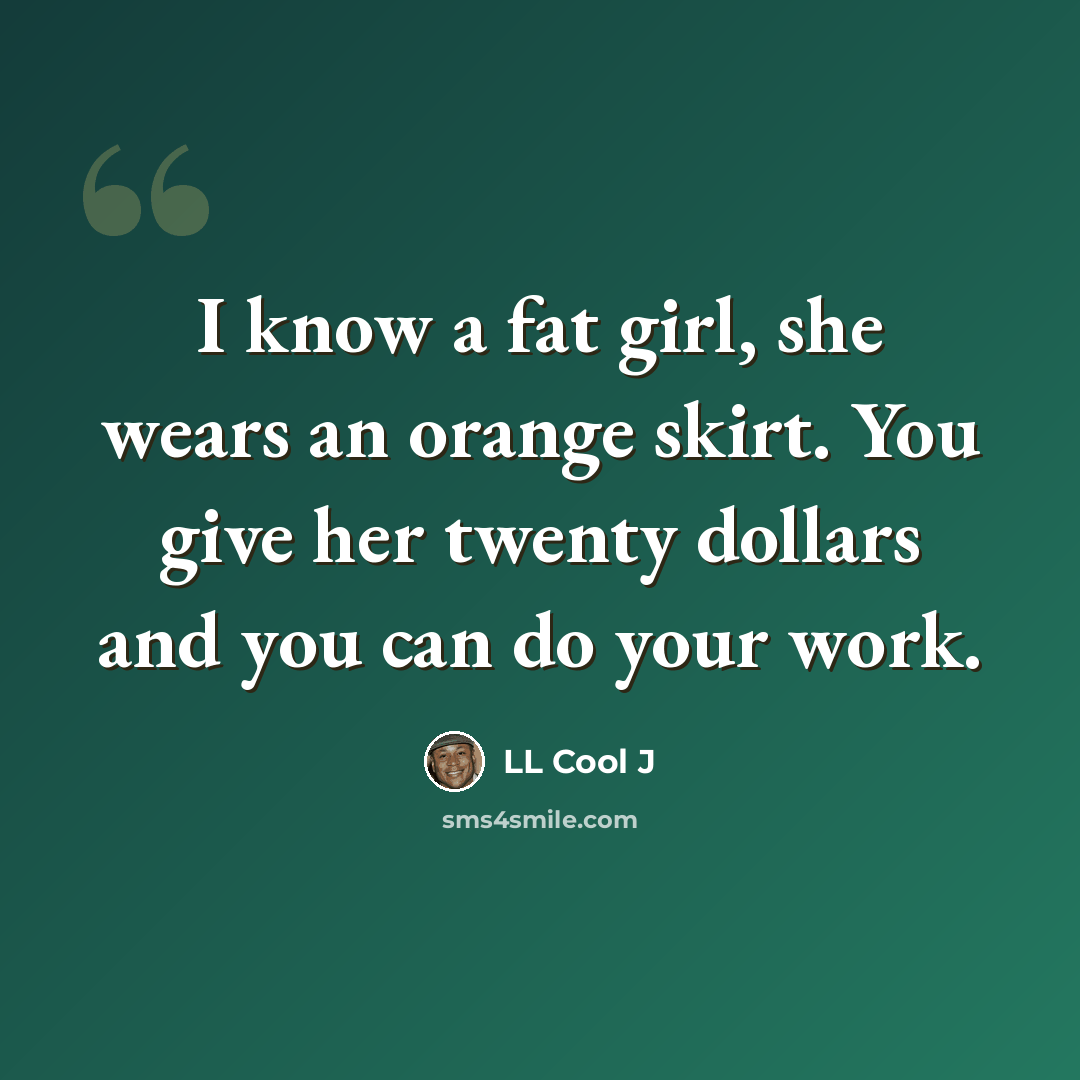 “I know a fat girl, she wears an orange skirt. You give her twenty dollars and you can do your work.” quote by LL Cool J