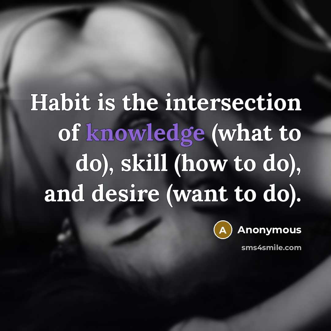 “Habit is the intersection of knowledge (what to do), skill (how to do), and desire (want to do).” quote by Anonymous