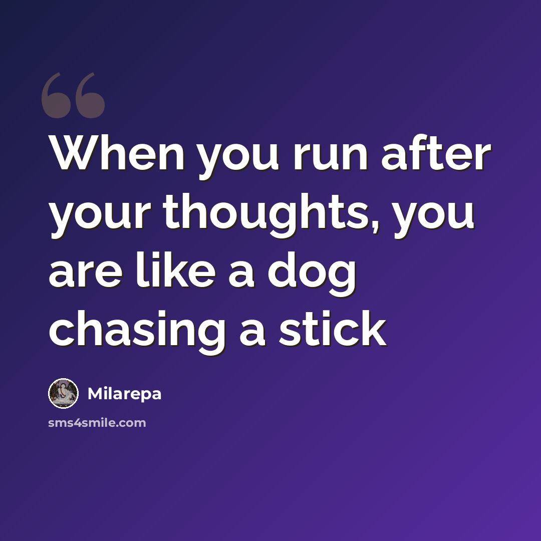 “When you run after your thoughts, you are like a dog chasing a stick” quote by Milarepa