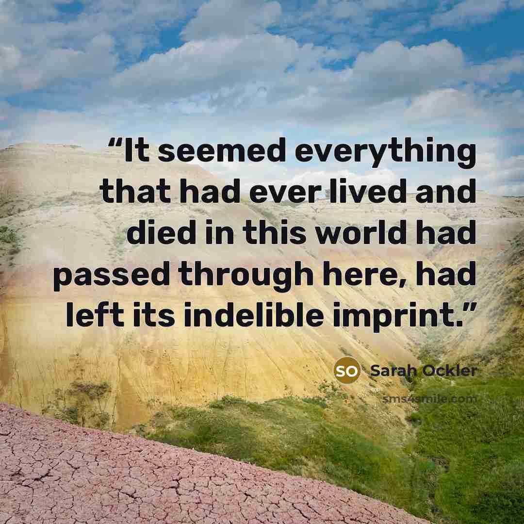 “It seemed everything that had ever lived and died in this world had passed through here, had left its indelible imprint.” quote by Sarah Ockler