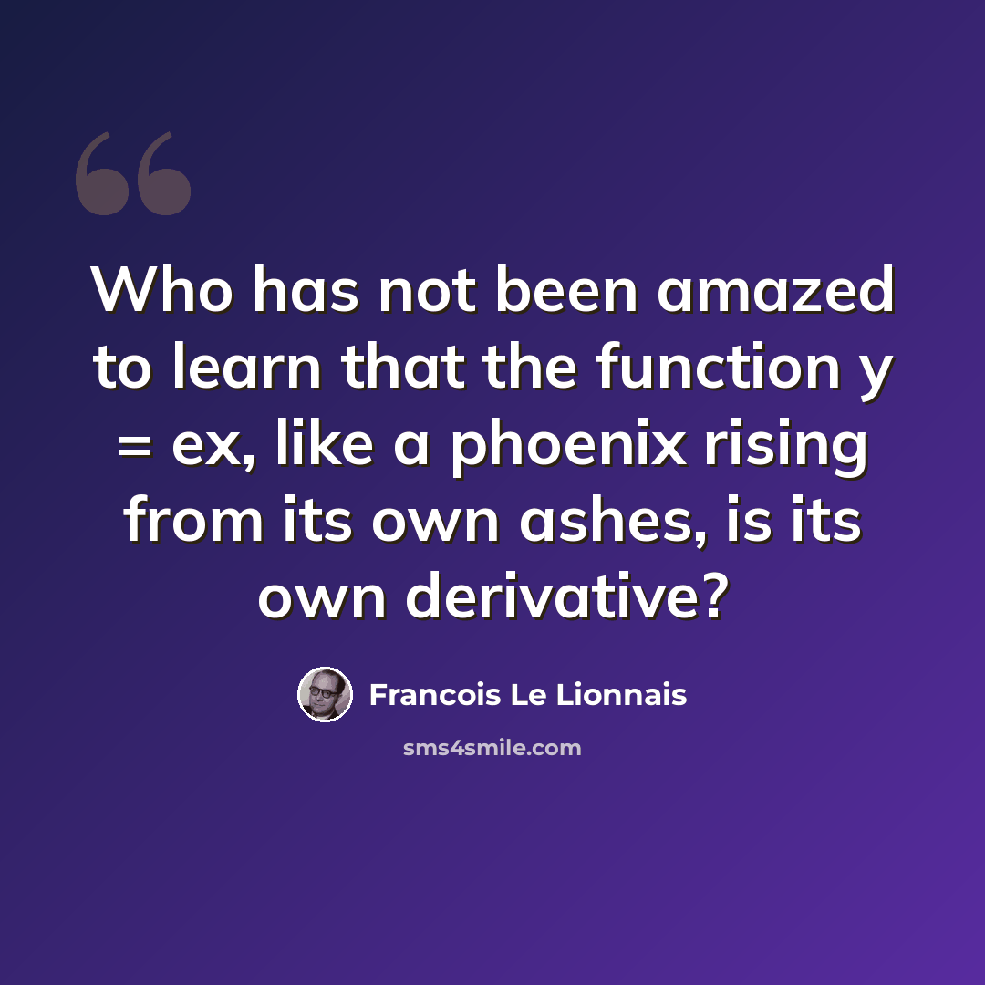 “Who has not been amazed to learn that the function y = ex, like a phoenix rising from its own ashes, is its own derivative?” quote by Francois Le Lionnais