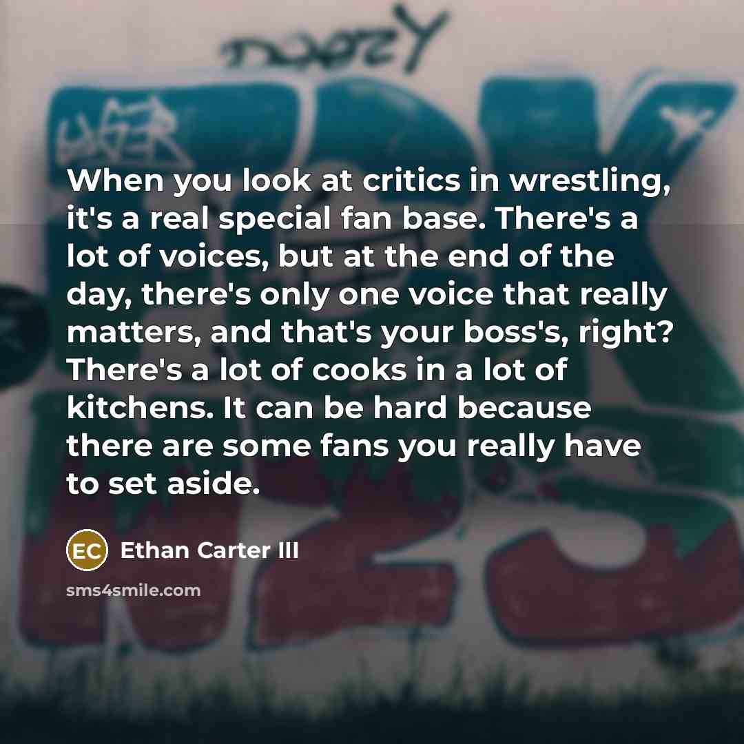 “When you look at critics in wrestling, it's a real special fan base. There's a lot of voices, but at the end of the day, there's only one voice that really matters, and that's your boss's, right? There's a lot of cooks in a lot of kitchens. It can be hard because there are some fans you really…” quote by Ethan Carter III