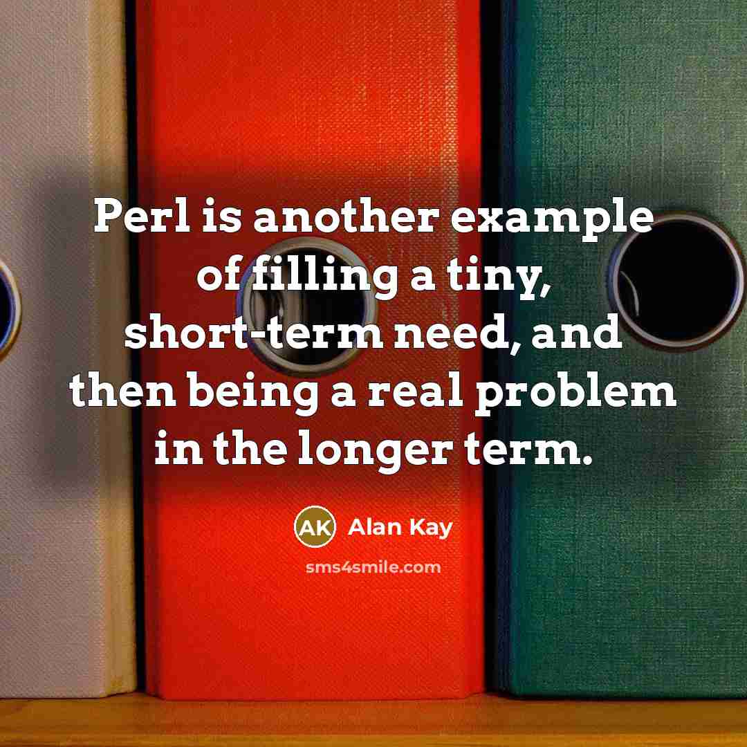 “Perl is another example of filling a tiny, short-term need, and then being a real problem in the longer term.” quote by Alan Kay