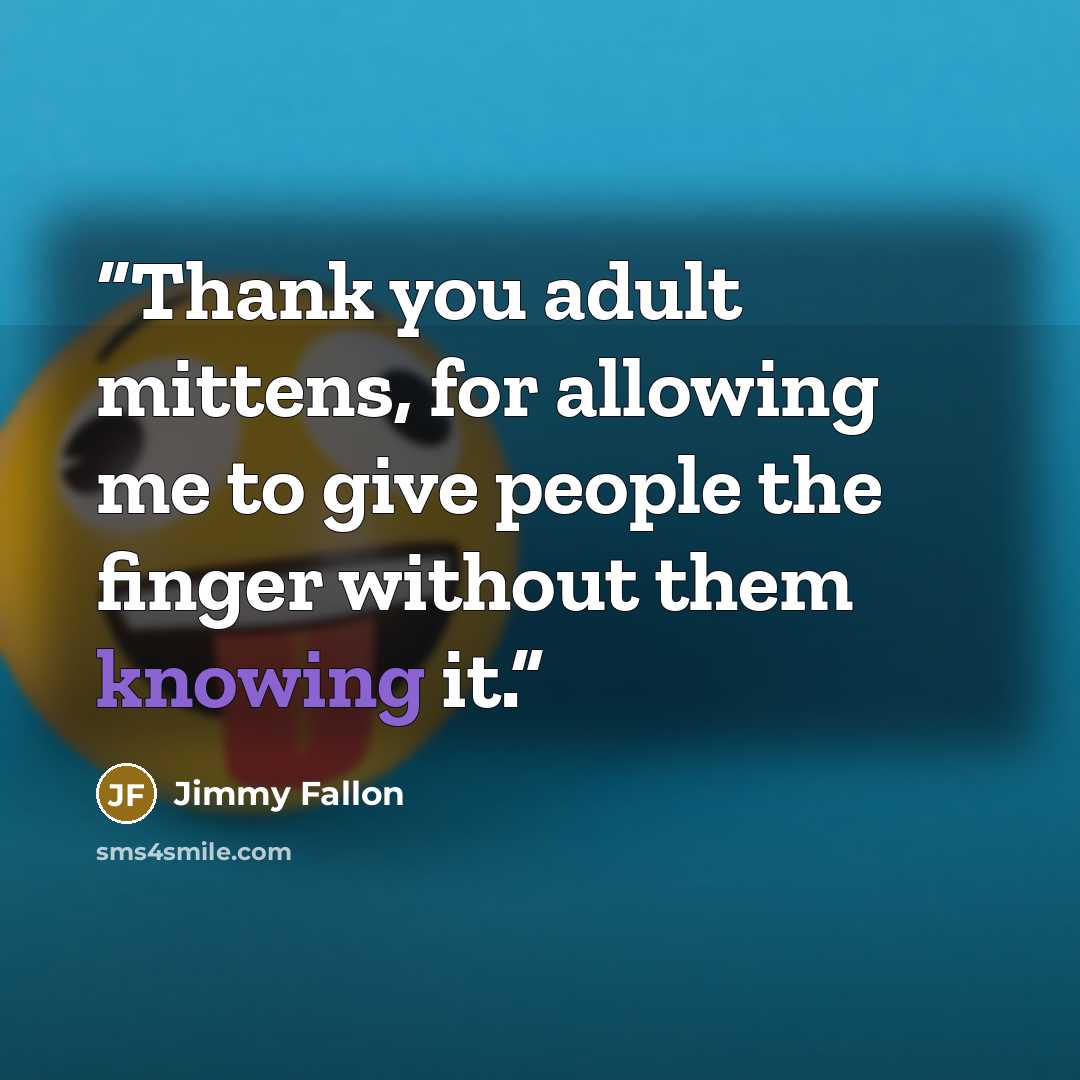 “Thank you adult mittens, for allowing me to give people the finger without them knowing it.” quote by Jimmy Fallon