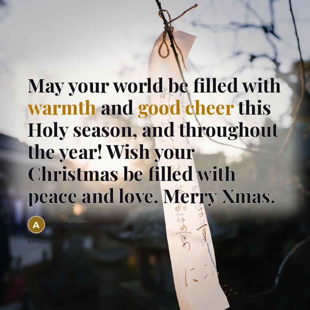 “May your world be filled with warmth and good cheer this Holy season, and throughout the year! Wish your Christmas be filled with peace and love. Merry Xmas.” quote by Anonymous