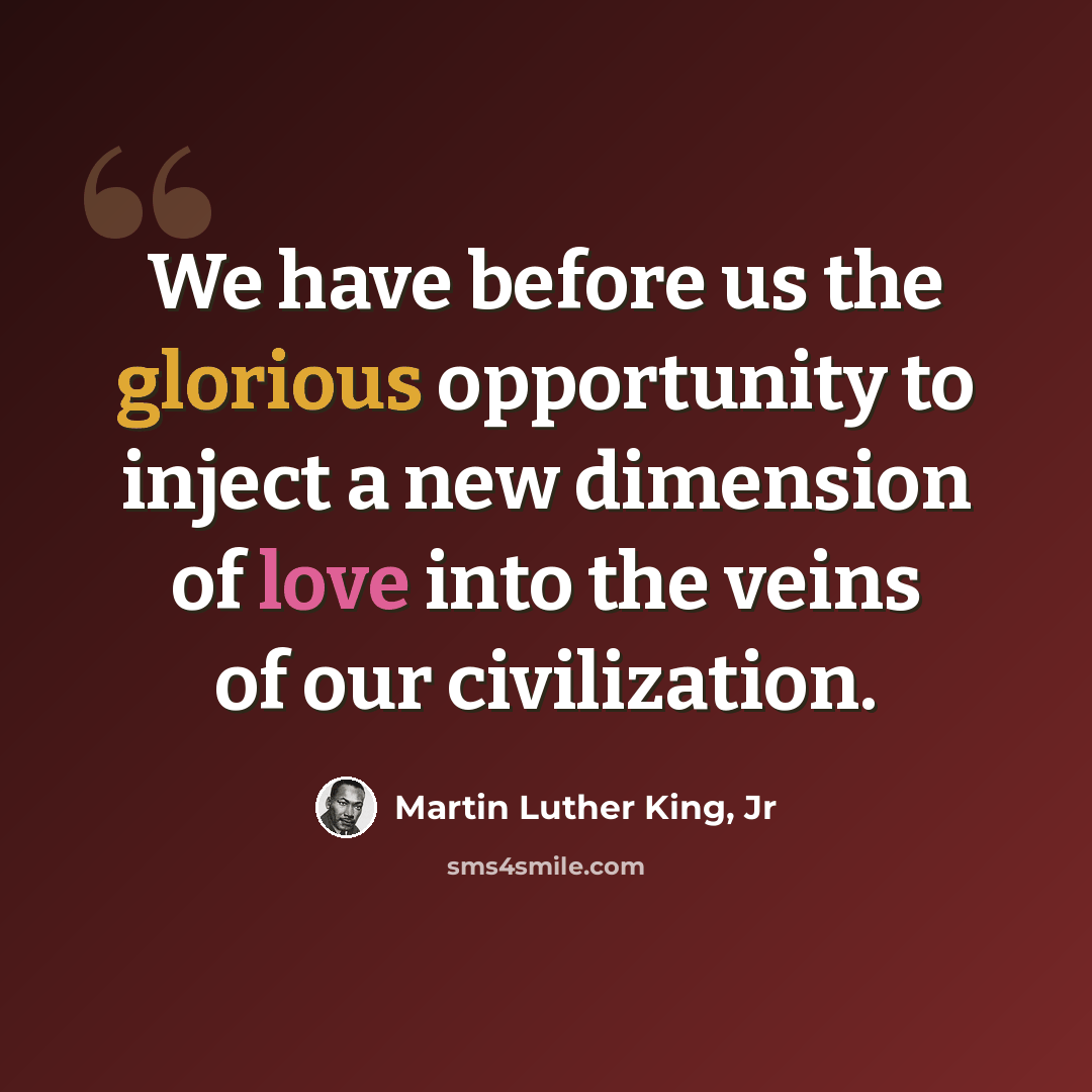 “We have before us the glorious opportunity to inject a new dimension of love into the veins of our civilization.” quote by Martin Luther King, Jr