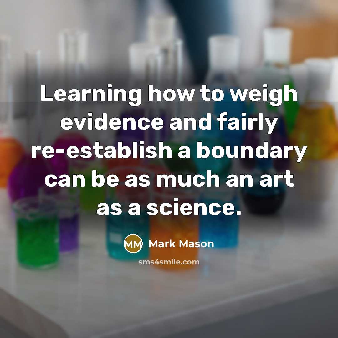 “Learning how to weigh evidence and fairly re-establish a boundary can be as much an art as a science.” quote by Mark Mason
