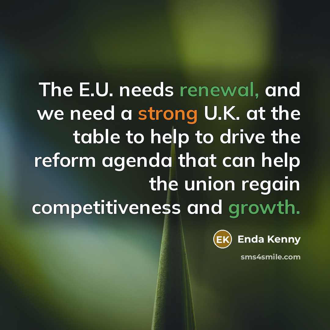 “The E.U. needs renewal, and we need a strong U.K. at the table to help to drive the reform agenda that can help the union regain competitiveness and growth.” quote by Enda Kenny
