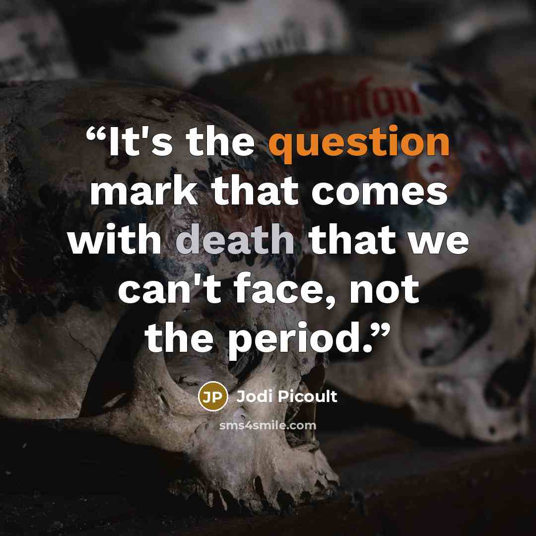 “It's the question mark that comes with death that we can't face, not the period.” quote by Jodi Picoult