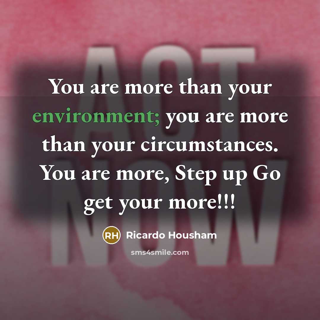 “You are more than your environment; you are more than your circumstances. You are more, Step up Go get your more!!!” quote by RICARDO HOUSHAM