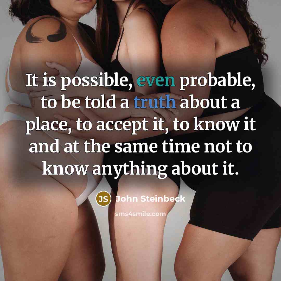 “It is possible, even probable, to be told a truth about a place, to accept it, to know it and at the same time not to know anything about it.” quote by John Steinbeck