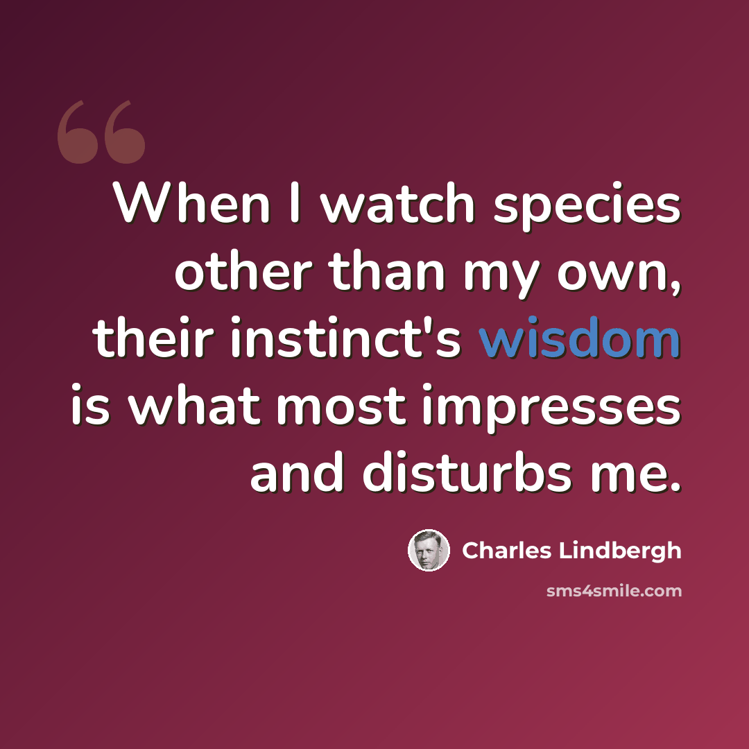 “When I watch species other than my own, their instinct's wisdom is what most impresses and disturbs me.” quote by Charles Lindbergh