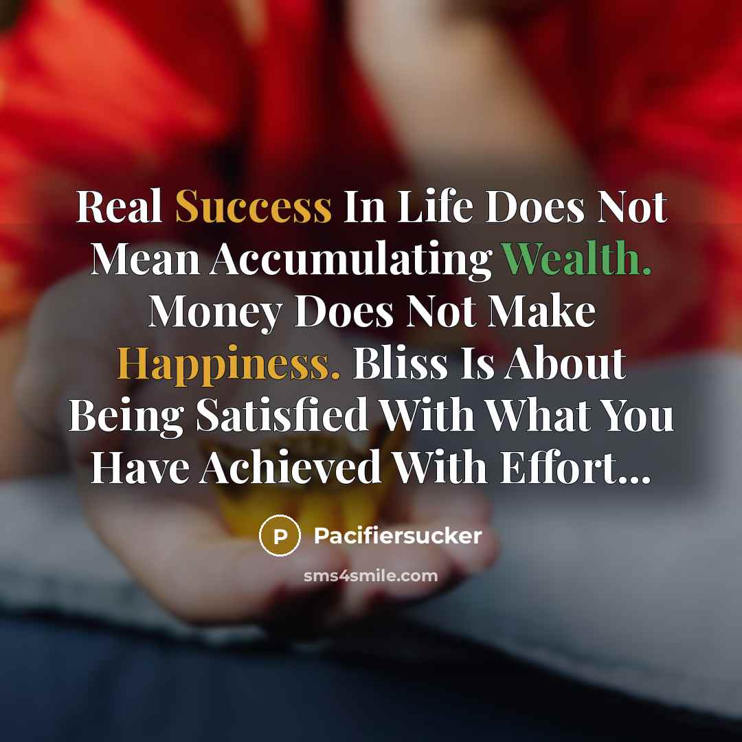 “Real Success In Life Does Not Mean Accumulating Wealth. Money Does Not Make Happiness. Bliss Is About Being Satisfied With What You Have Achieved With Effort...” quote by Pacifiersucker