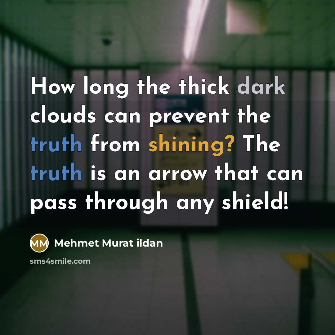 “How long the thick dark clouds can prevent the truth from shining? The truth is an arrow that can pass through any shield!” quote by Mehmet Murat Ildan