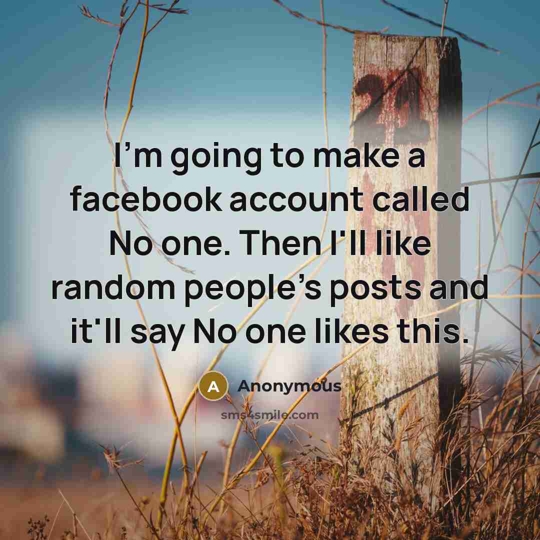 “I'm going to make a facebook account called No one. Then I'll like random people's posts and it'll say No one likes this.” quote by Anonymous