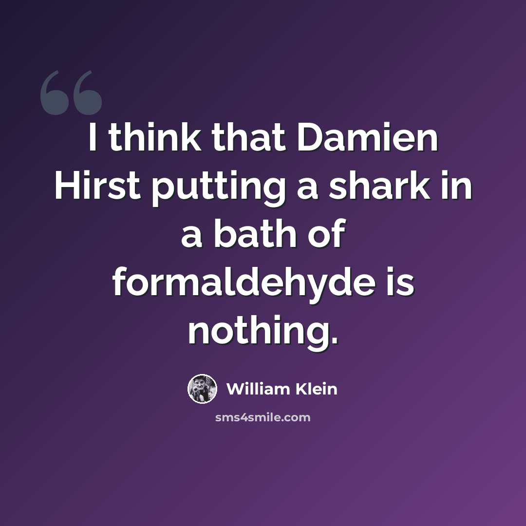 “I think that Damien Hirst putting a shark in a bath of formaldehyde is nothing.” quote by William Klein