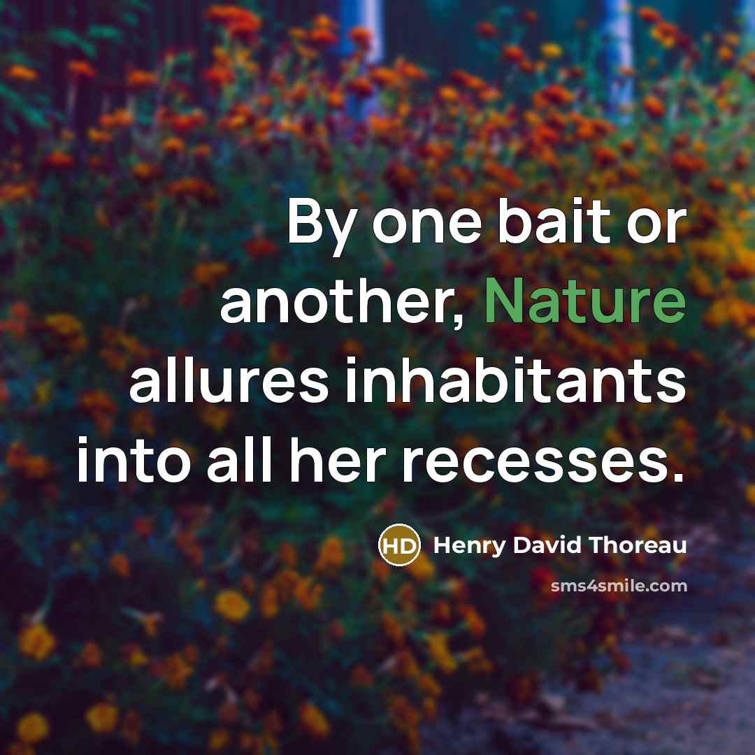 “By one bait or another, Nature allures inhabitants into all her recesses.” quote by Henry David Thoreau